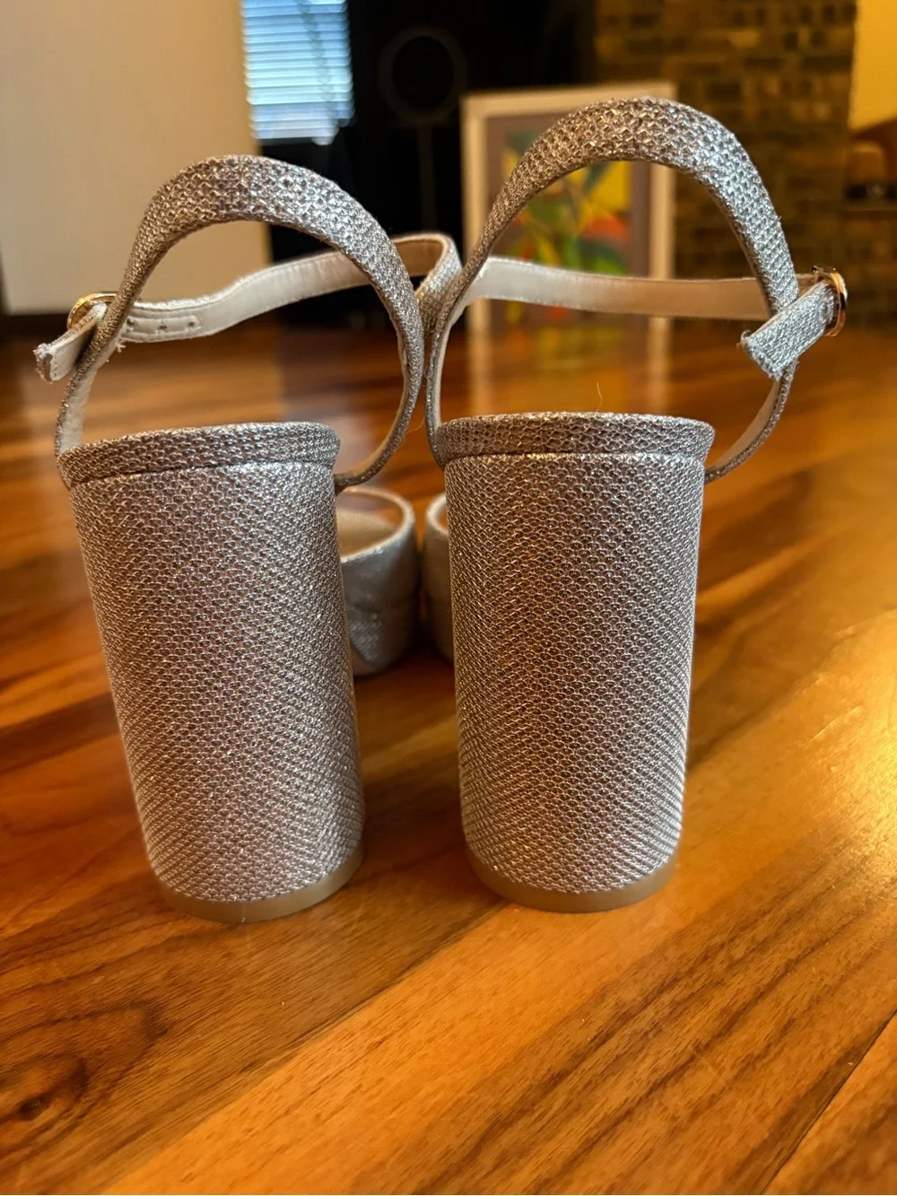 Stuart Weitzman Glittery Gold Dayna II Platform Sandals with Ankle Strap, NEW
